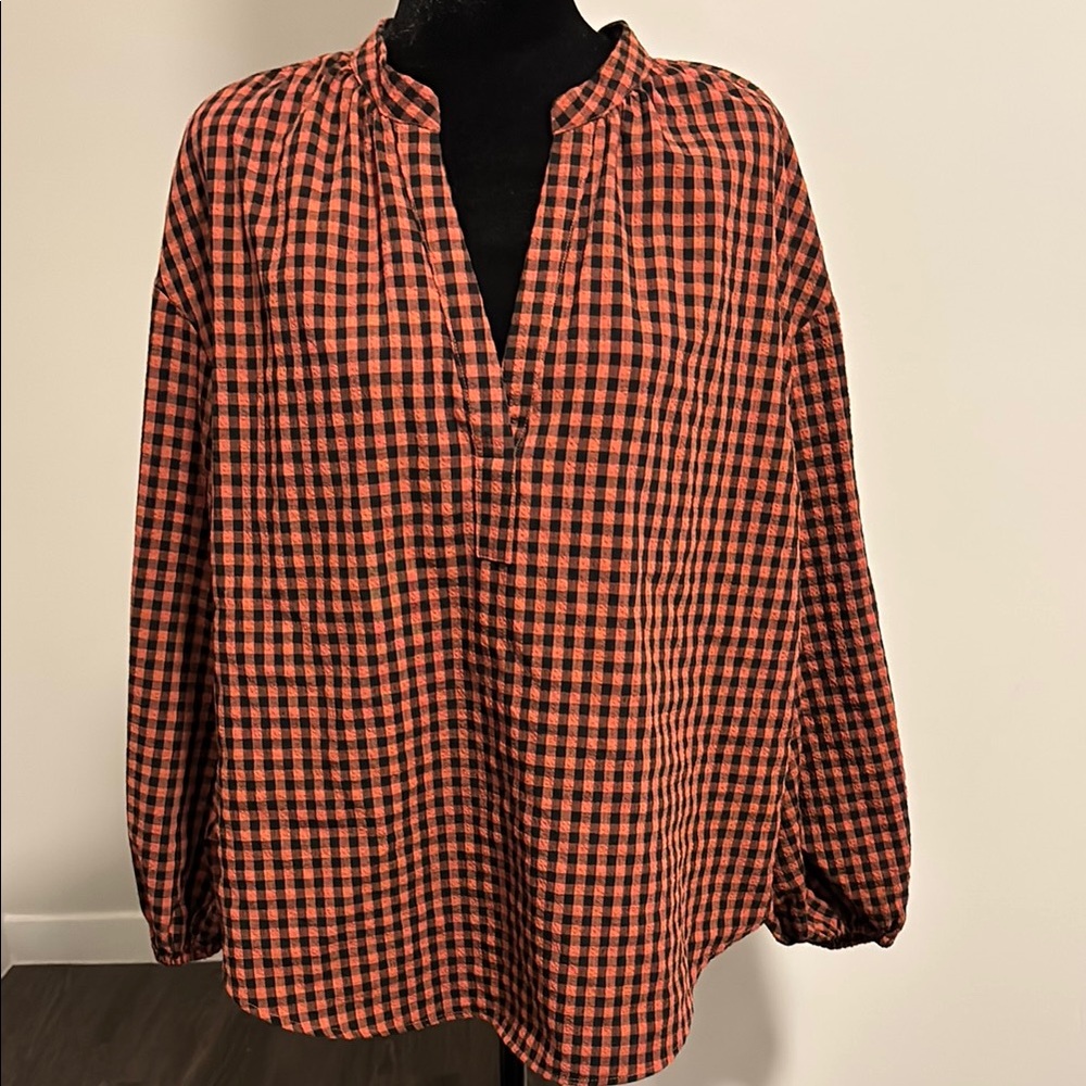 Burnt Orange and Black Checkered Blouse. A New Day Size XXL